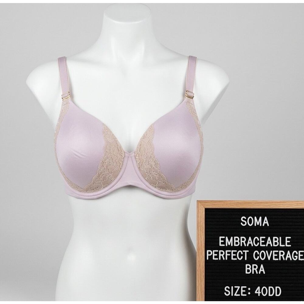 Soma Embraceable Perfect Coverage Bra 40DD Lavender Lace Underwire 79984